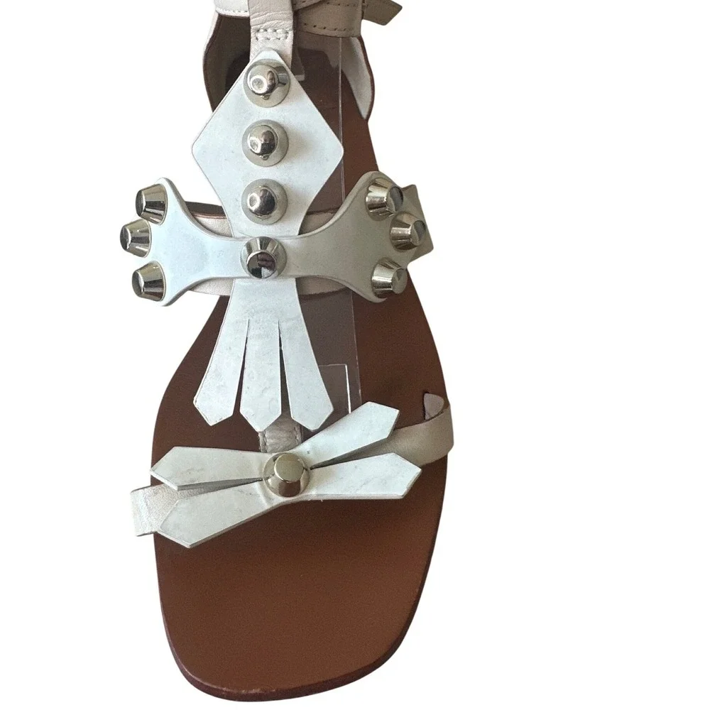 Tory Burch Aurora Studded Gladiator Sandals White Leather Size 7 Rare